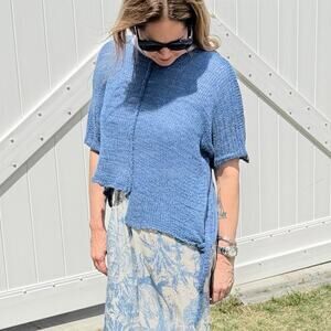 Scandal Italy Blue Knitted Asymmetrical Lightweight Spring Blue Top